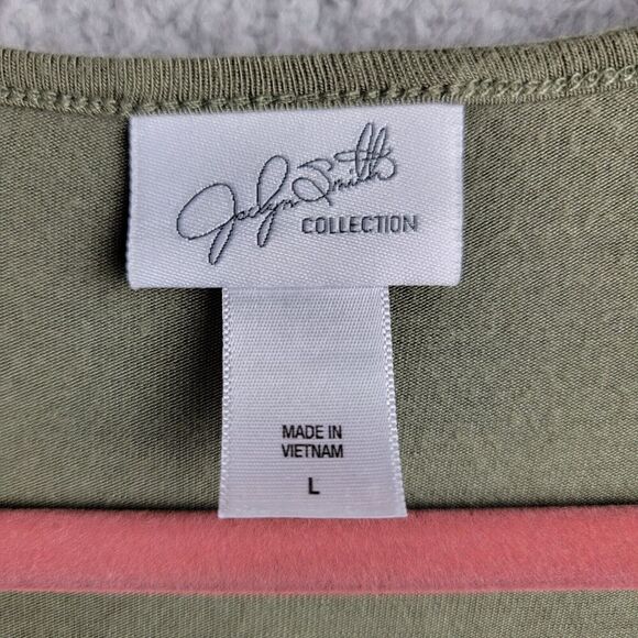 Knit Top Blouse Womens L Green Metallic Studs Scoop Neck  Short Sleeves Light - Picture 5 of 13